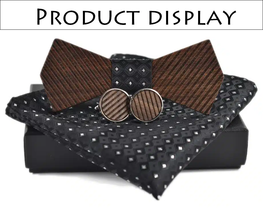 New arrival Fashion Handmade Wood Bow ties Bowtie Butterfly Gravata Strip Ties For Men Cufflinks Handkerchief Set 9