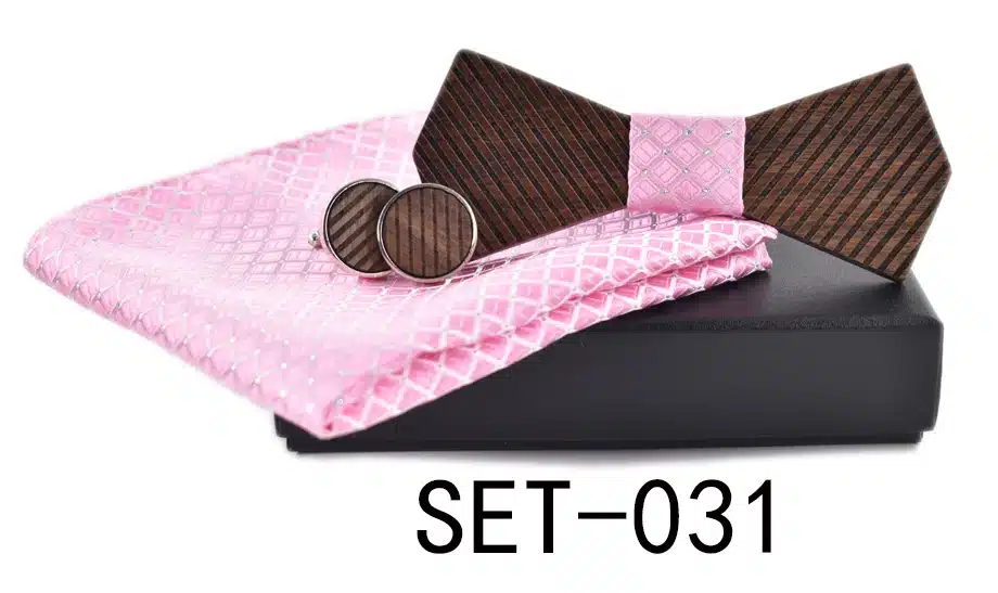 New arrival Fashion Handmade Wood Bow ties Bowtie Butterfly Gravata Strip Ties For Men Cufflinks Handkerchief Set 18