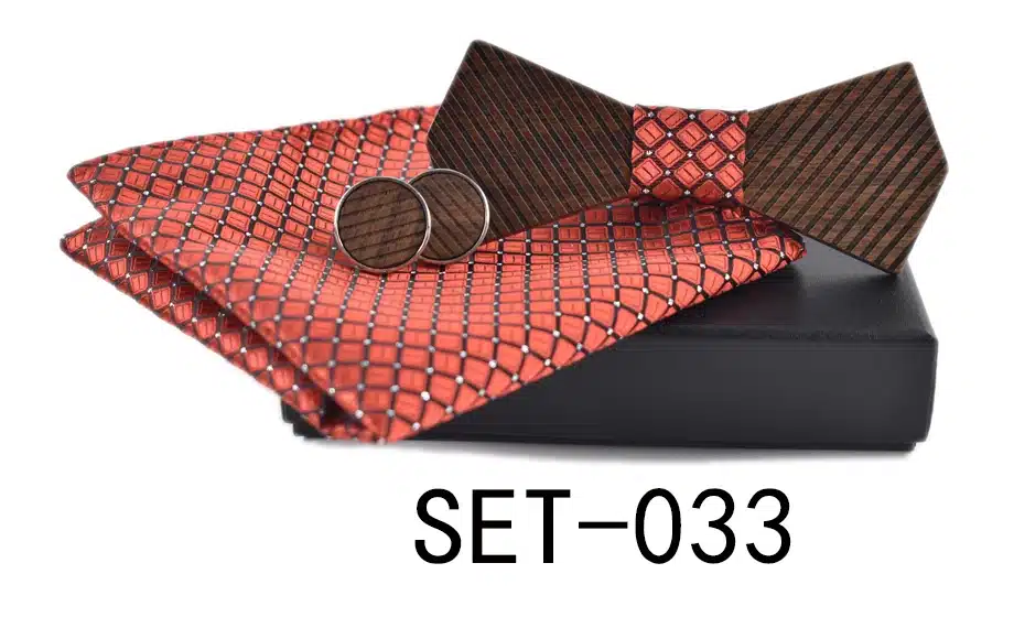 New arrival Fashion Handmade Wood Bow ties Bowtie Butterfly Gravata Strip Ties For Men Cufflinks Handkerchief Set 19