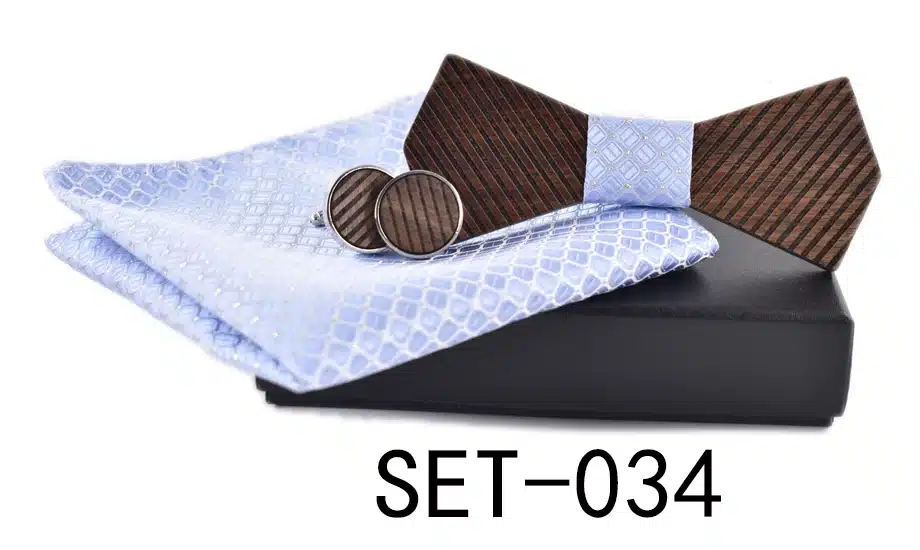 New arrival Fashion Handmade Wood Bow ties Bowtie Butterfly Gravata Strip Ties For Men Cufflinks Handkerchief Set 20