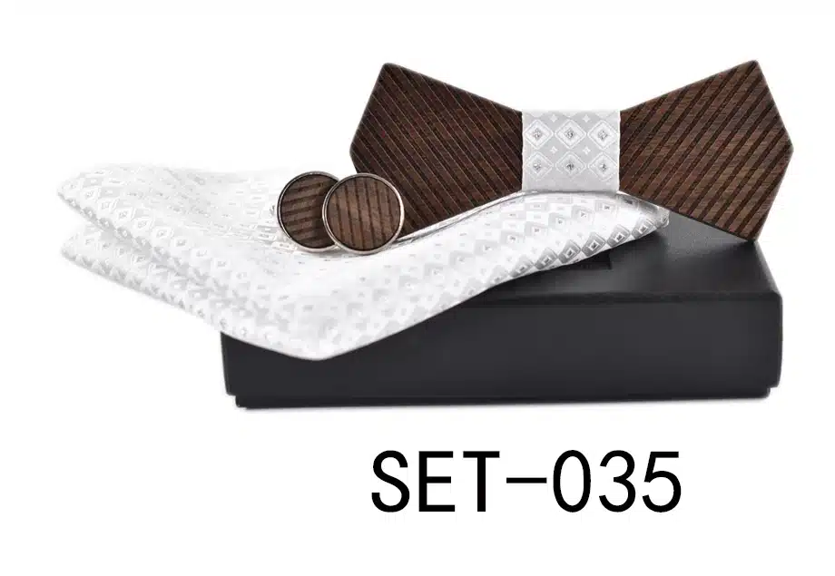 New arrival Fashion Handmade Wood Bow ties Bowtie Butterfly Gravata Strip Ties For Men Cufflinks Handkerchief Set 21