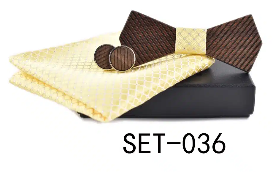 New arrival Fashion Handmade Wood Bow ties Bowtie Butterfly Gravata Strip Ties For Men Cufflinks Handkerchief Set 22