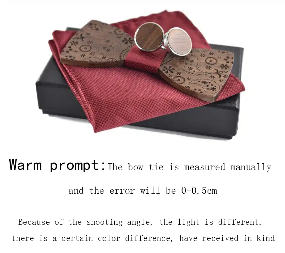 New 2018 wooden tie Cufflinks Kerchief fashion wood bow tie wedding dinne printing Handmade corbata Wooden Ties Gravata set 2