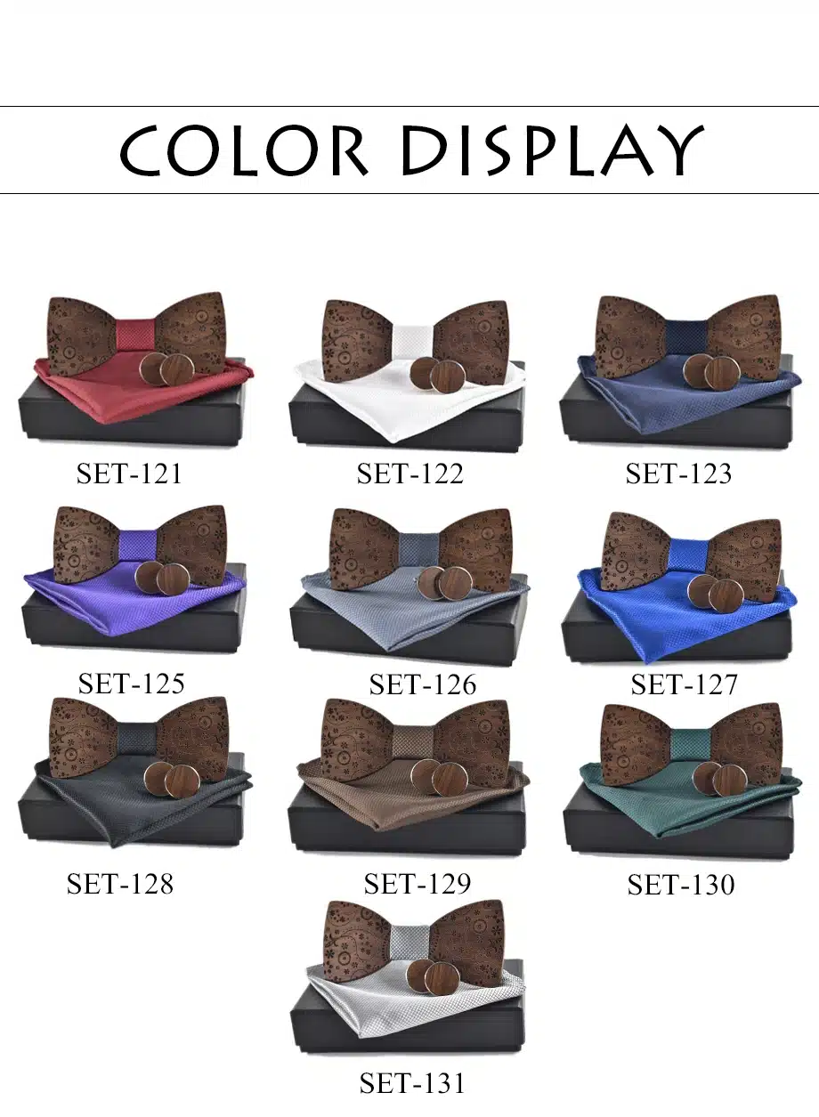 New 2018 wooden tie Cufflinks Kerchief fashion wood bow tie wedding dinne printing Handmade corbata Wooden Ties Gravata set 4