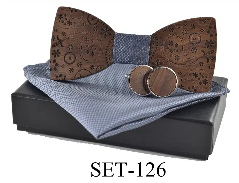 New 2018 wooden tie Cufflinks Kerchief fashion wood bow tie wedding dinne printing Handmade corbata Wooden Ties Gravata set 9