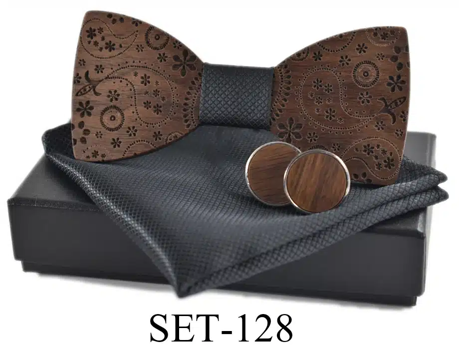 New 2018 wooden tie Cufflinks Kerchief fashion wood bow tie wedding dinne printing Handmade corbata Wooden Ties Gravata set 11