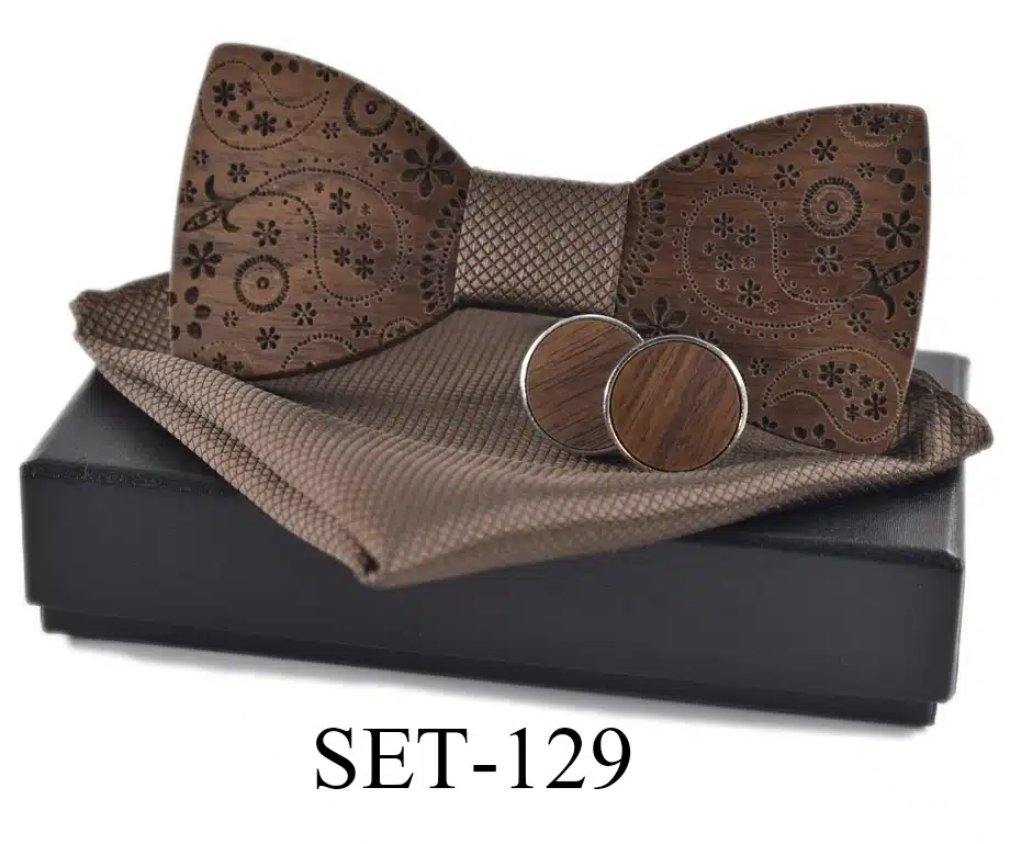 New 2018 wooden tie Cufflinks Kerchief fashion wood bow tie wedding dinne printing Handmade corbata Wooden Ties Gravata set 12