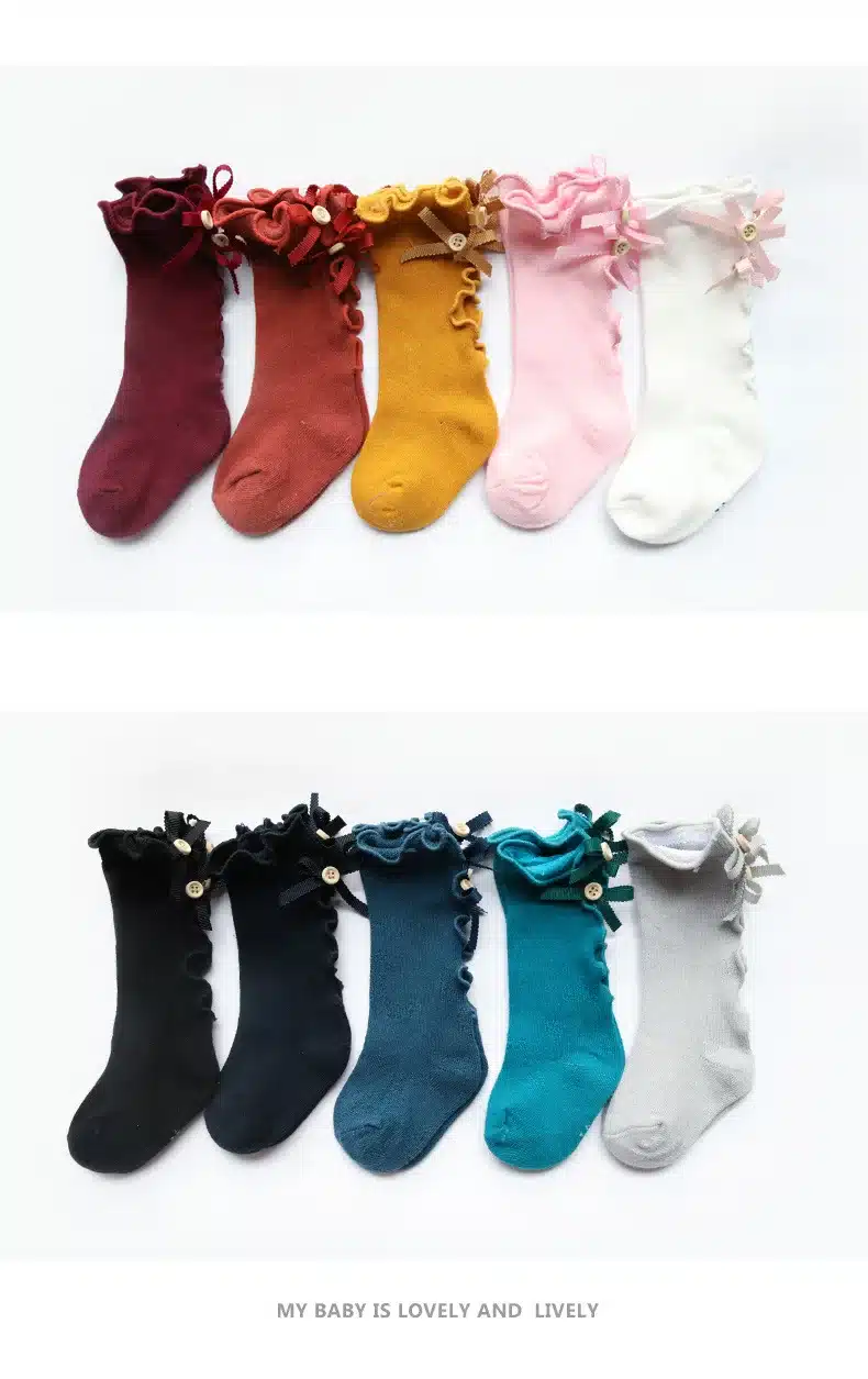2018 Spring and summer bow wood fungus baby socks children socks cotton slender girl lace socks new sweet 0-8 year socks 10