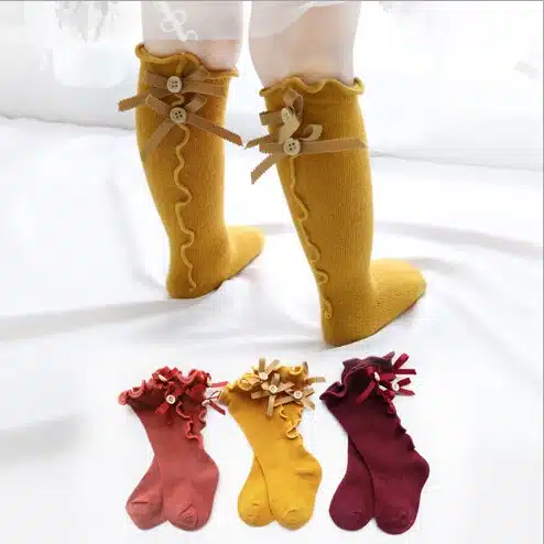2018 Spring and summer bow wood fungus baby socks children socks cotton slender girl lace socks new sweet 0-8 year socks 12