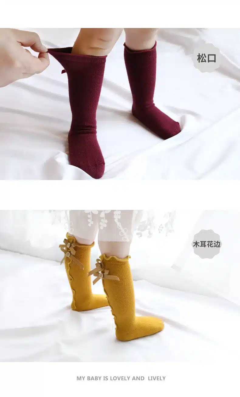 2018 Spring and summer bow wood fungus baby socks children socks cotton slender girl lace socks new sweet 0-8 year socks 13