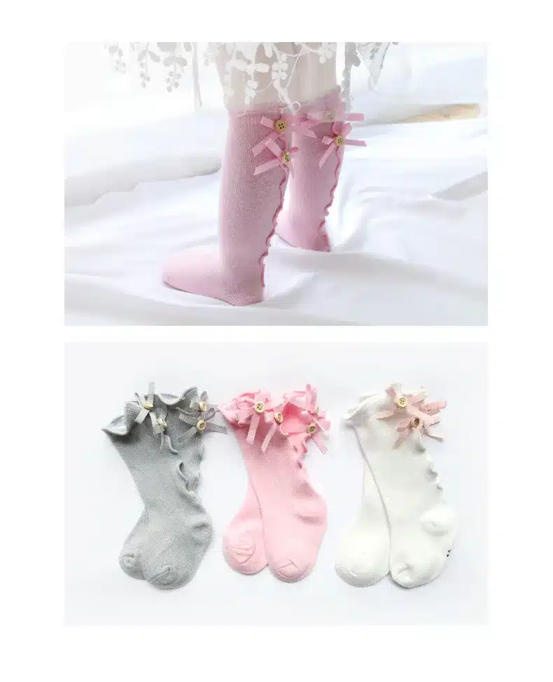 2018 Spring and summer bow wood fungus baby socks children socks cotton slender girl lace socks new sweet 0-8 year socks 15