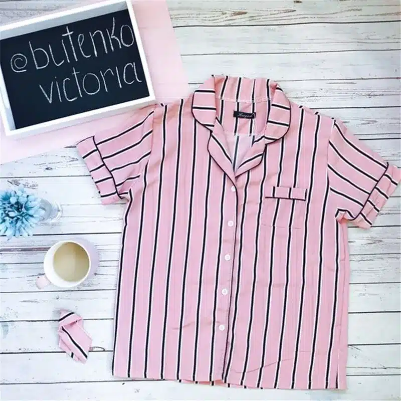 RUGOD Summer 2018 New Fashion Women Pajamas Turn-down Collar Sleepwear 2 Two Piece Set Shirt+Shorts Striped Casual Pajama Set 34