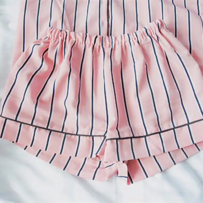 RUGOD Summer 2018 New Fashion Women Pajamas Turn-down Collar Sleepwear 2 Two Piece Set Shirt+Shorts Striped Casual Pajama Set 36