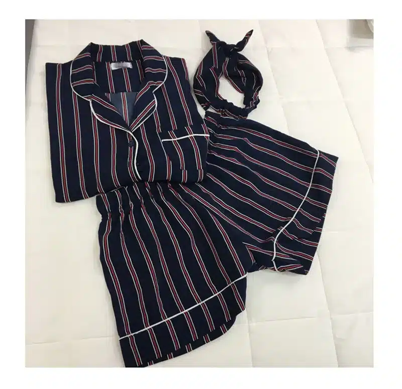 RUGOD Summer 2018 New Fashion Women Pajamas Turn-down Collar Sleepwear 2 Two Piece Set Shirt+Shorts Striped Casual Pajama Set 39