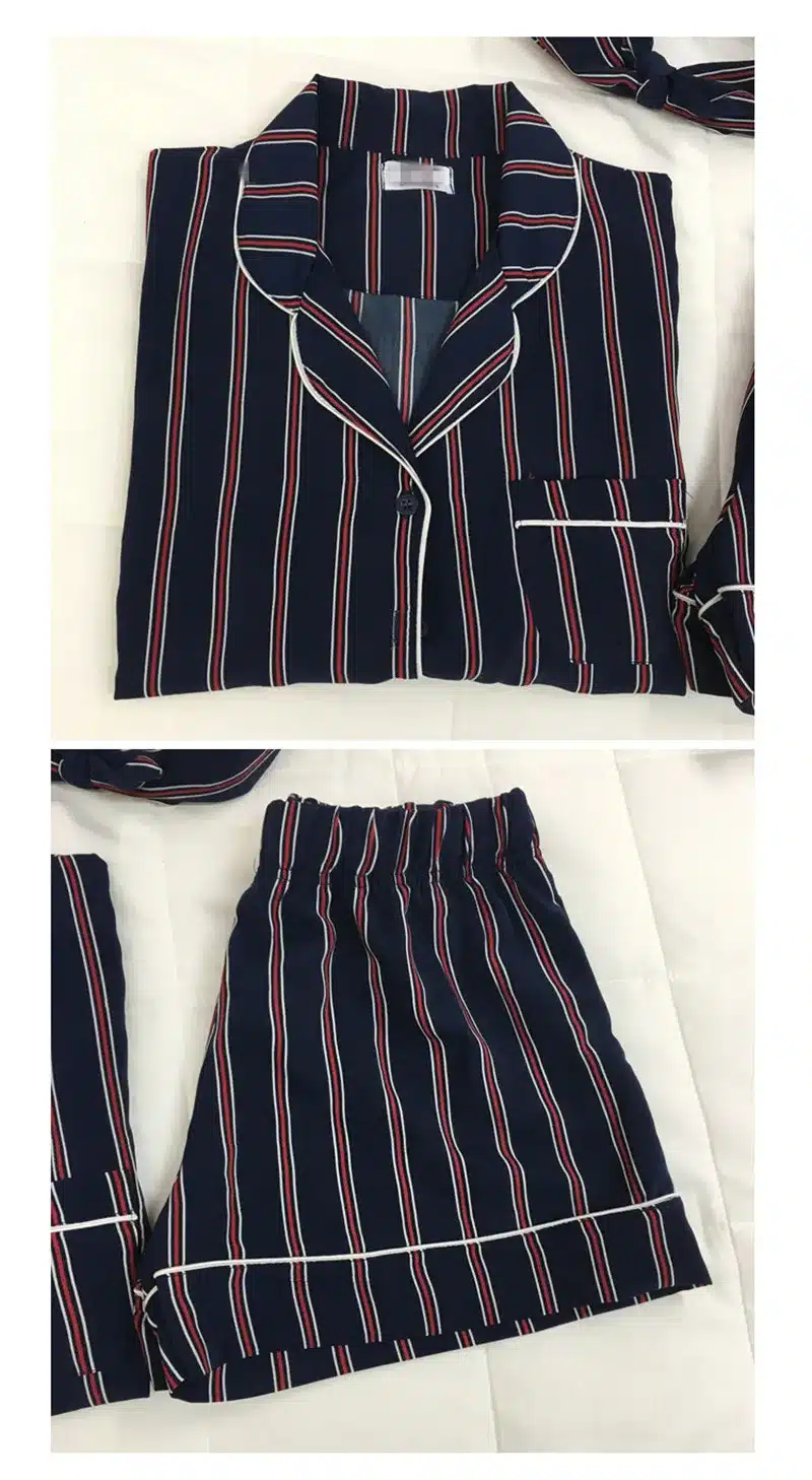 RUGOD Summer 2018 New Fashion Women Pajamas Turn-down Collar Sleepwear 2 Two Piece Set Shirt+Shorts Striped Casual Pajama Set 40