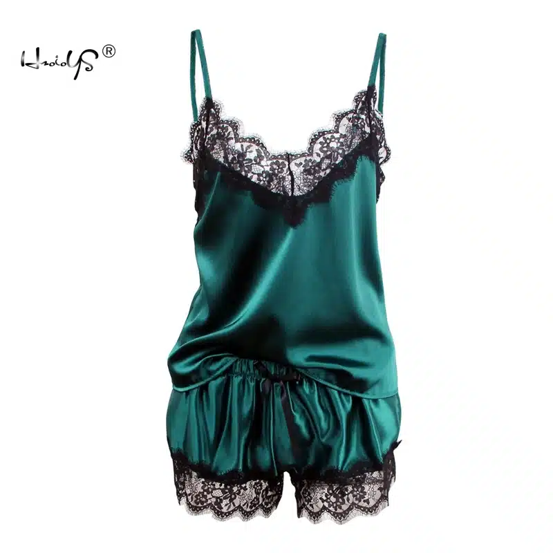 2018 Women Clothes For Summer Shorts Sets Sleepwear Satin Pajama Cami Top + Shorts Pajamas Spaghetti Strap Lace Sexy Pajama Set 22