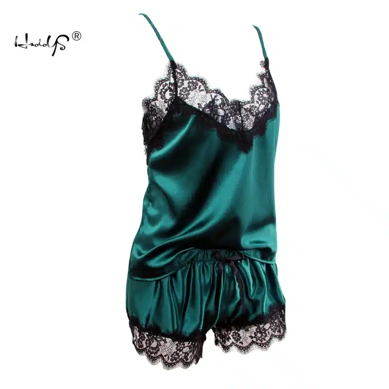 2018 Women Clothes For Summer Shorts Sets Sleepwear Satin Pajama Cami Top + Shorts Pajamas Spaghetti Strap Lace Sexy Pajama Set 23