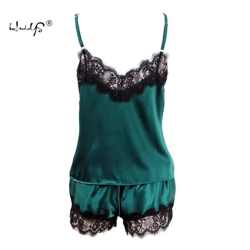 2018 Women Clothes For Summer Shorts Sets Sleepwear Satin Pajama Cami Top + Shorts Pajamas Spaghetti Strap Lace Sexy Pajama Set 24