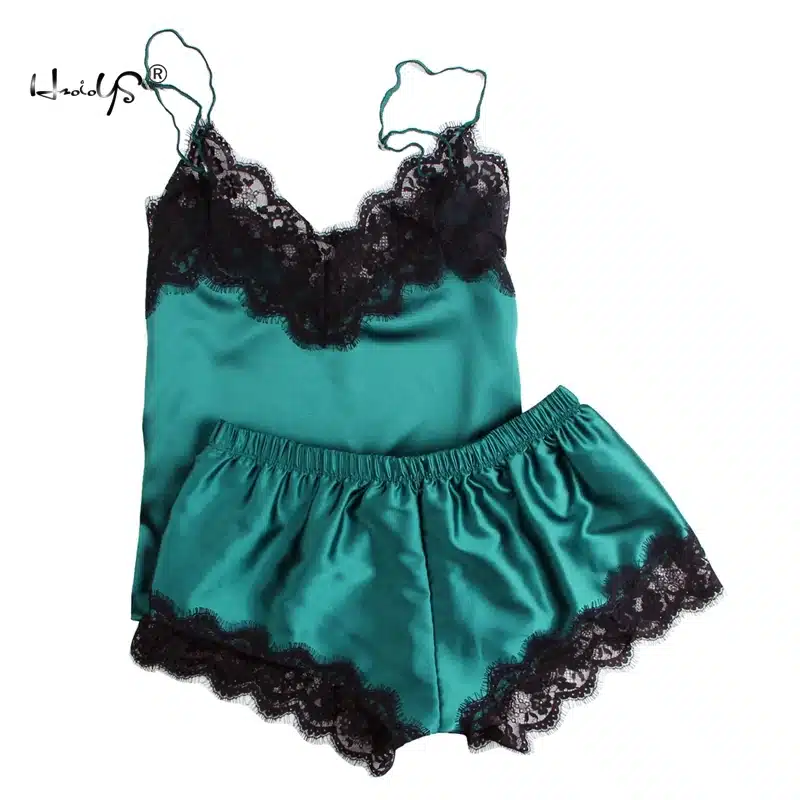 2018 Women Clothes For Summer Shorts Sets Sleepwear Satin Pajama Cami Top + Shorts Pajamas Spaghetti Strap Lace Sexy Pajama Set 26