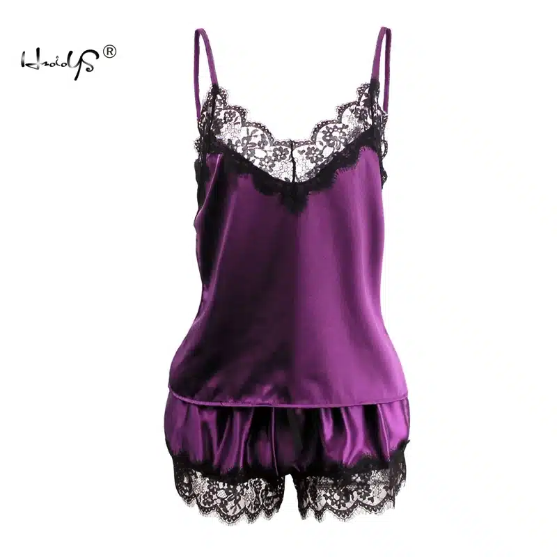2018 Women Clothes For Summer Shorts Sets Sleepwear Satin Pajama Cami Top + Shorts Pajamas Spaghetti Strap Lace Sexy Pajama Set 33