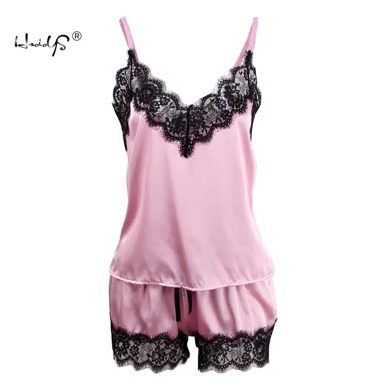 2018 Women Clothes For Summer Shorts Sets Sleepwear Satin Pajama Cami Top + Shorts Pajamas Spaghetti Strap Lace Sexy Pajama Set 35