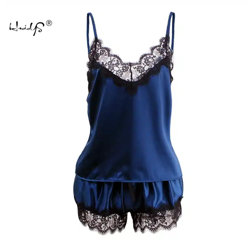 2018 Women Clothes For Summer Shorts Sets Sleepwear Satin Pajama Cami Top + Shorts Pajamas Spaghetti Strap Lace Sexy Pajama Set 37