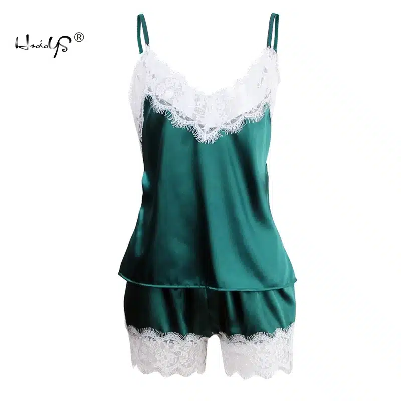 2018 Women Clothes For Summer Shorts Sets Sleepwear Satin Pajama Cami Top + Shorts Pajamas Spaghetti Strap Lace Sexy Pajama Set 39