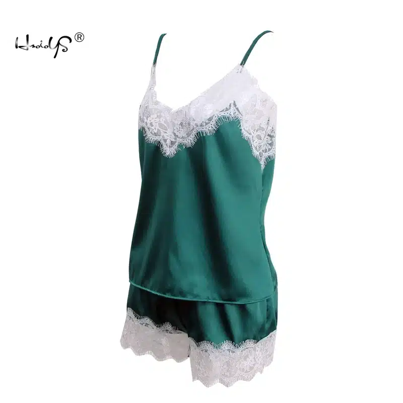 2018 Women Clothes For Summer Shorts Sets Sleepwear Satin Pajama Cami Top + Shorts Pajamas Spaghetti Strap Lace Sexy Pajama Set 40