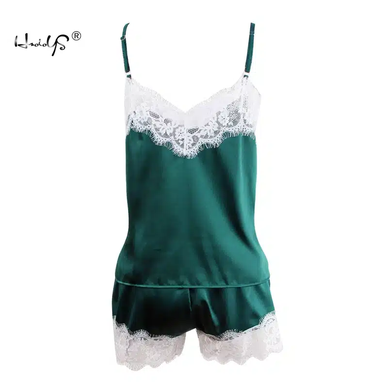 2018 Women Clothes For Summer Shorts Sets Sleepwear Satin Pajama Cami Top + Shorts Pajamas Spaghetti Strap Lace Sexy Pajama Set 41