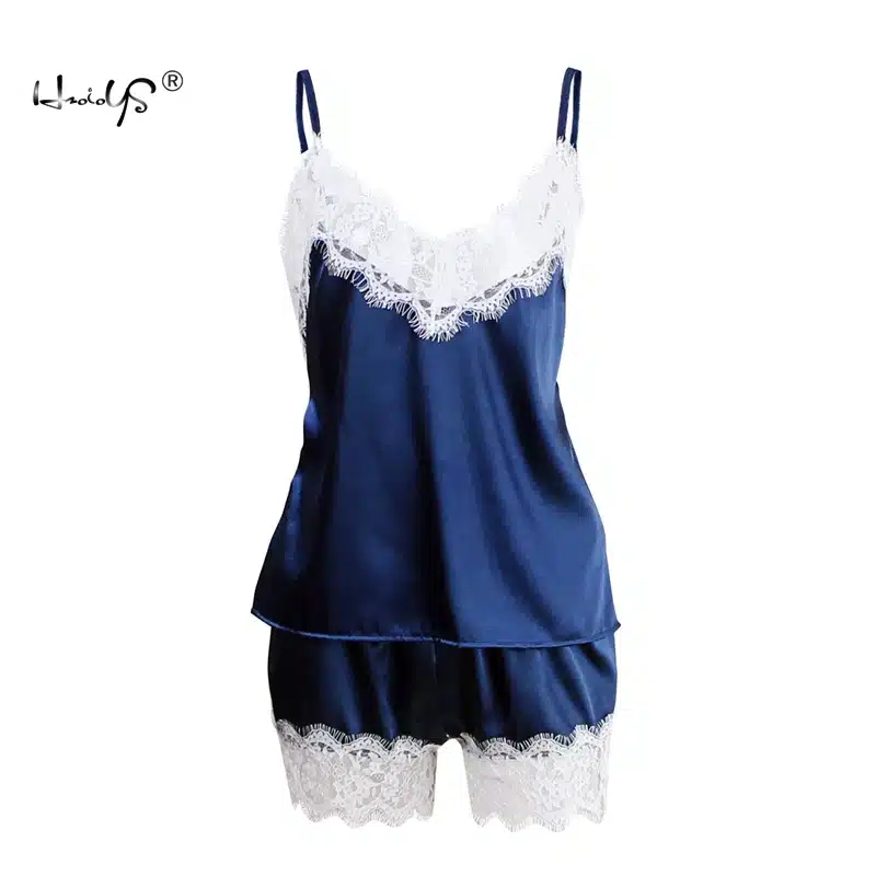 2018 Women Clothes For Summer Shorts Sets Sleepwear Satin Pajama Cami Top + Shorts Pajamas Spaghetti Strap Lace Sexy Pajama Set 46