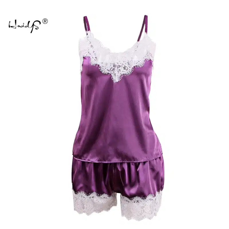 2018 Women Clothes For Summer Shorts Sets Sleepwear Satin Pajama Cami Top + Shorts Pajamas Spaghetti Strap Lace Sexy Pajama Set 47