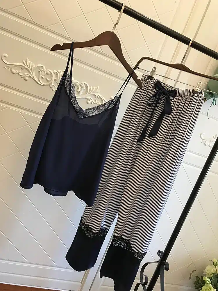 Sleepwear Female Sexy Lace Elegant Satin Pajamas 2018 Spring Autumn Women Silk Pijama Sets High Quality Vest+Long Pants 2Pieces 5