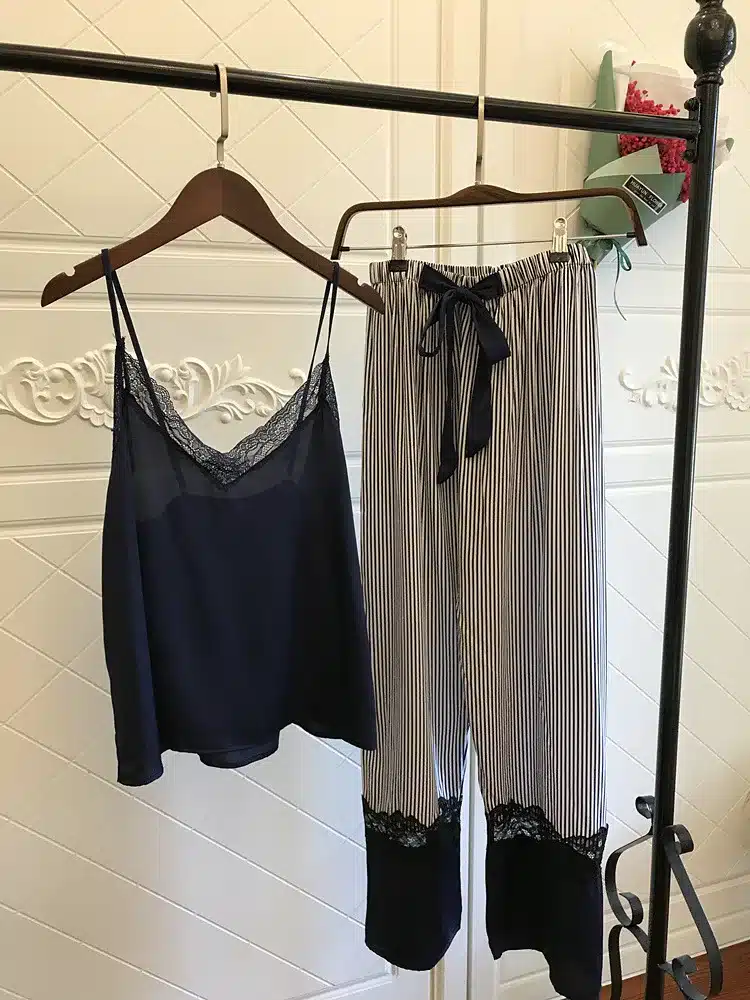 Sleepwear Female Sexy Lace Elegant Satin Pajamas 2018 Spring Autumn Women Silk Pijama Sets High Quality Vest+Long Pants 2Pieces 6