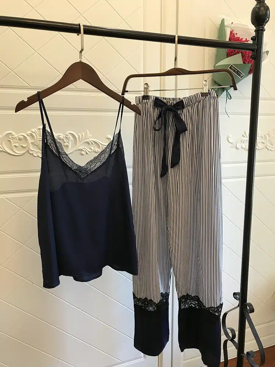 Sleepwear Female Sexy Lace Elegant Satin Pajamas 2018 Spring Autumn Women Silk Pijama Sets High Quality Vest+Long Pants 2Pieces 7
