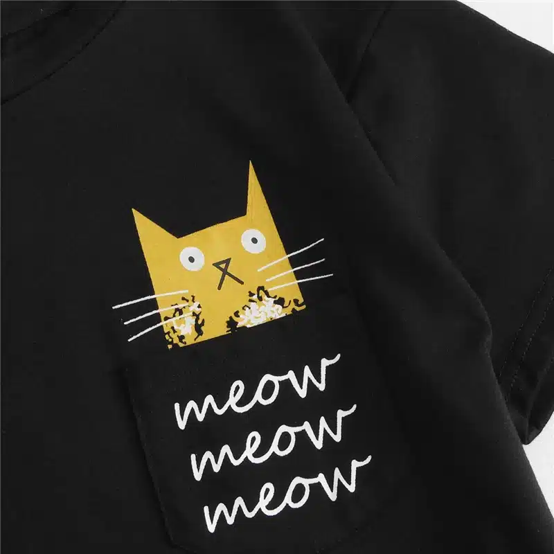 Dotfashion Cat Print Tee & Shorts PJ Set 2018 Summer New Woman Short Sleeve Preppy Nightwear Letter Print Pajama Set With Pocket 16