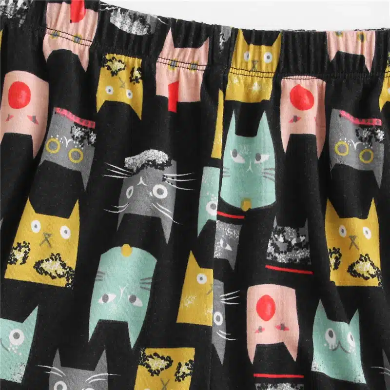 Dotfashion Cat Print Tee & Shorts PJ Set 2018 Summer New Woman Short Sleeve Preppy Nightwear Letter Print Pajama Set With Pocket 17
