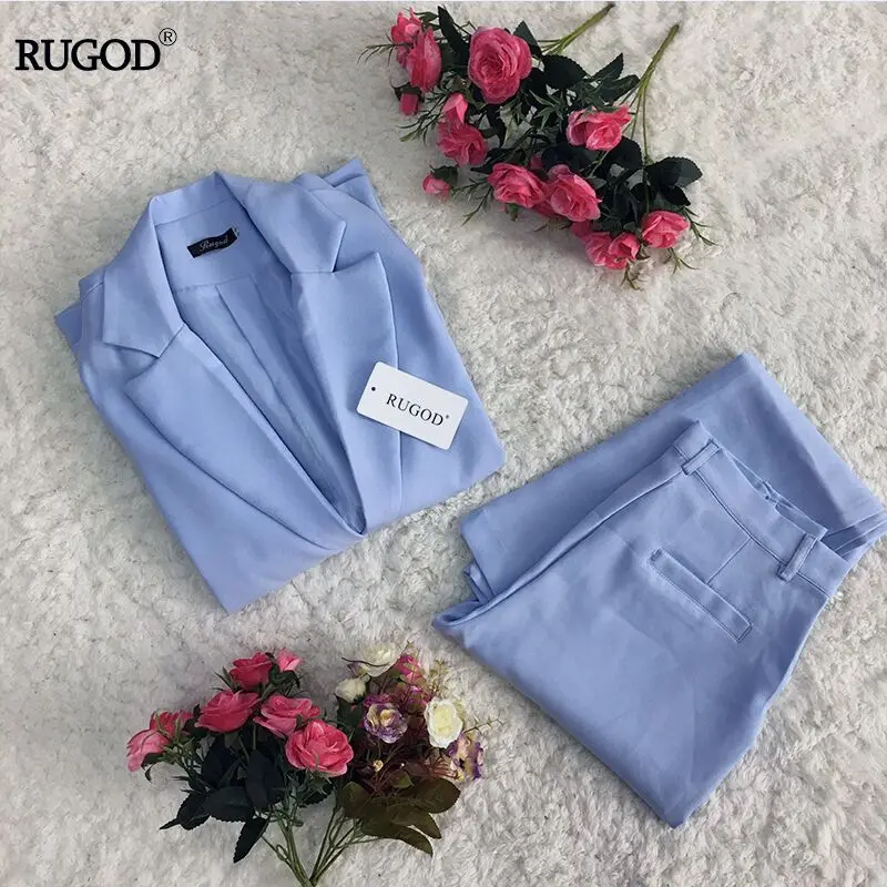 Rugod 2018 Spring Office Lady Elegant Business Suits Women Stylish Two piece sets Long Sleeve Jacket and Trouser Hot Sale Suits 30