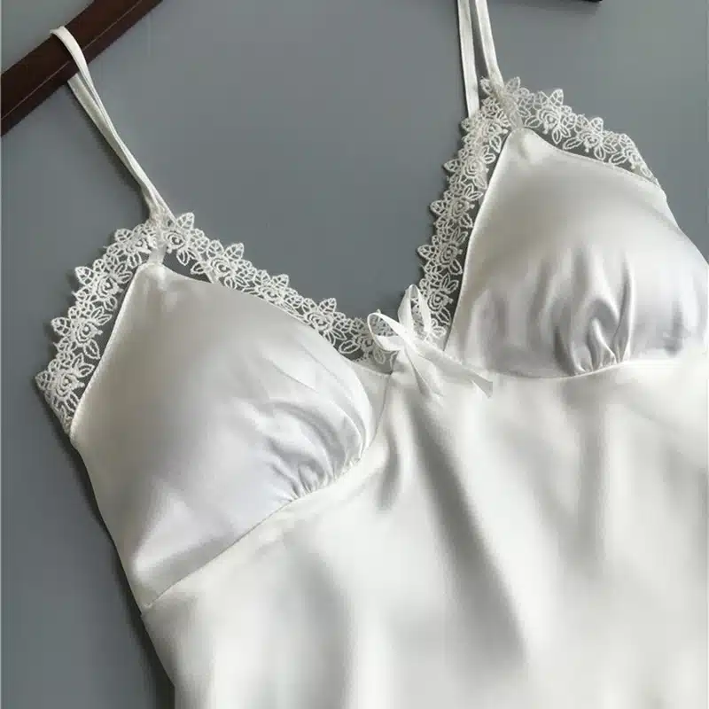 Sexy Lingerie Women's Satin Silk Pajama Summer Spaghetti Strap Sleepwear lace pijama pyjamas women home clothes bathrobe 2018 6