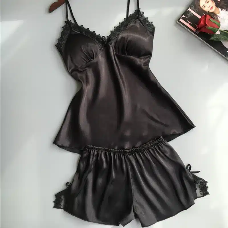 Sexy Lingerie Women's Satin Silk Pajama Summer Spaghetti Strap Sleepwear lace pijama pyjamas women home clothes bathrobe 2018 7