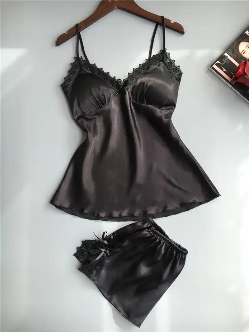 Sexy Lingerie Women's Satin Silk Pajama Summer Spaghetti Strap Sleepwear lace pijama pyjamas women home clothes bathrobe 2018 8