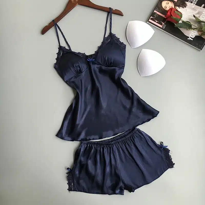Sexy Lingerie Women's Satin Silk Pajama Summer Spaghetti Strap Sleepwear lace pijama pyjamas women home clothes bathrobe 2018 9