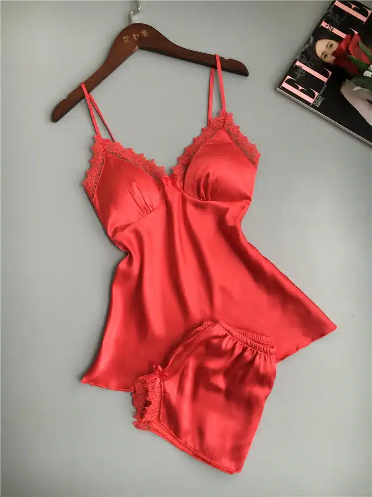 Sexy Lingerie Women's Satin Silk Pajama Summer Spaghetti Strap Sleepwear lace pijama pyjamas women home clothes bathrobe 2018 11