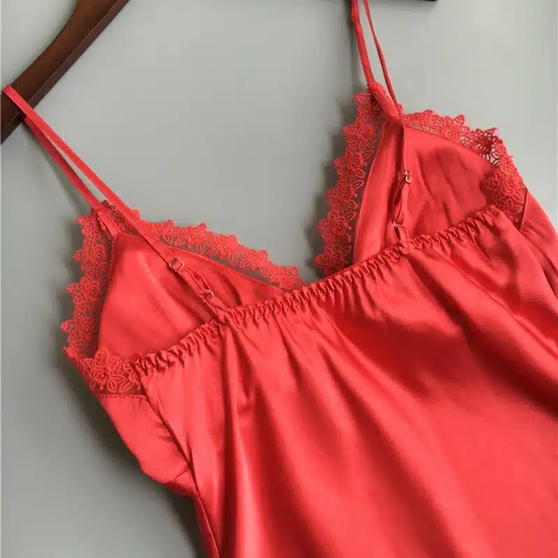 Sexy Lingerie Women's Satin Silk Pajama Summer Spaghetti Strap Sleepwear lace pijama pyjamas women home clothes bathrobe 2018 14