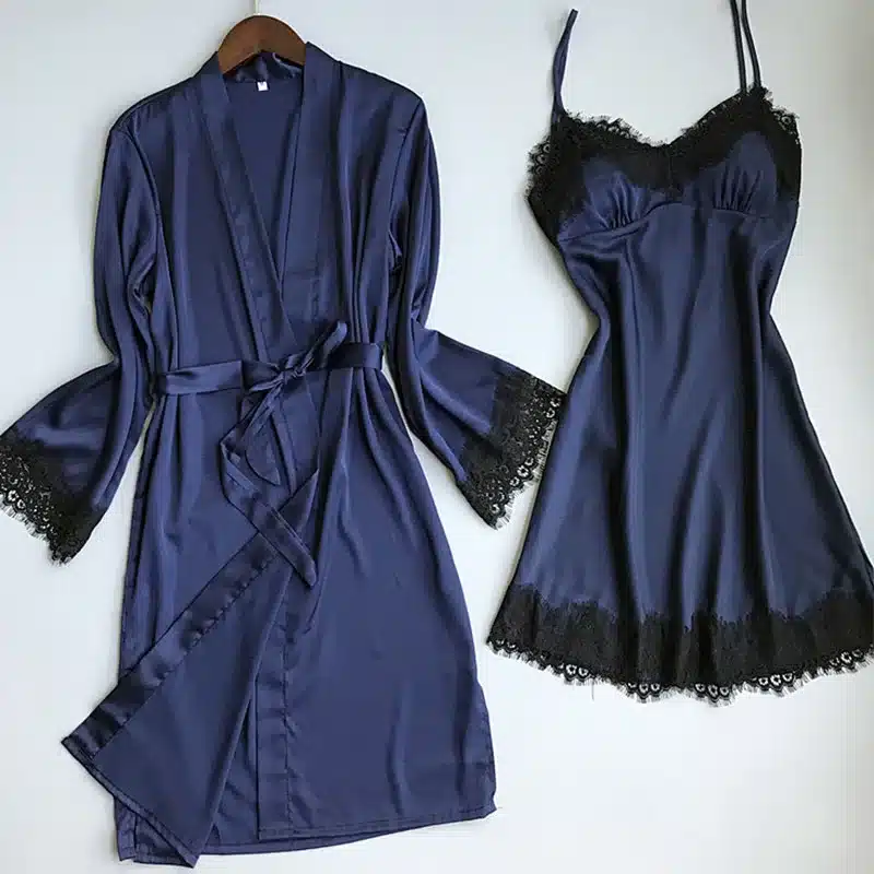 Pajamas Robe 2018 Hot Winter Sexy Lace Nightgowns Women Bathrobe Set Nighties Dress Long Sleeve Blouse Female Sleepwear Pijama 18
