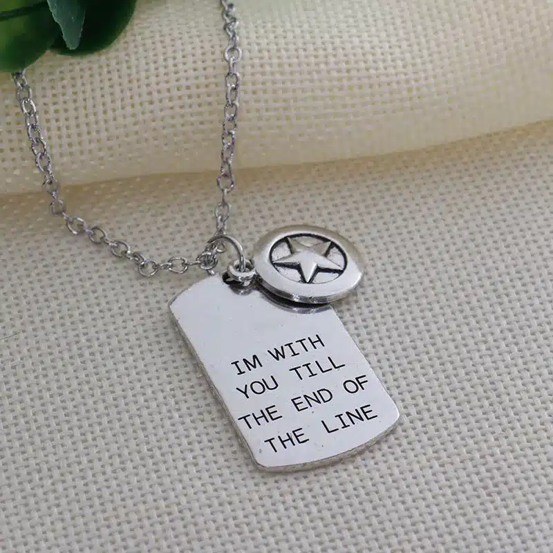 The Avengers Captain America Necklace,"I'M with you till the end of the Line"Hand Stamped Lovers Necklace with Shield Logo 4