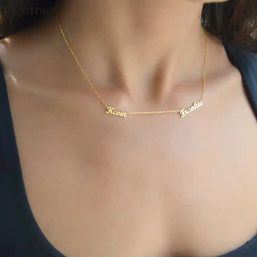 V Attract Best Friends Personalized Two Name Necklace Couples Lovers Jewelry Stainless Steel Colar Custom Family Choker 24