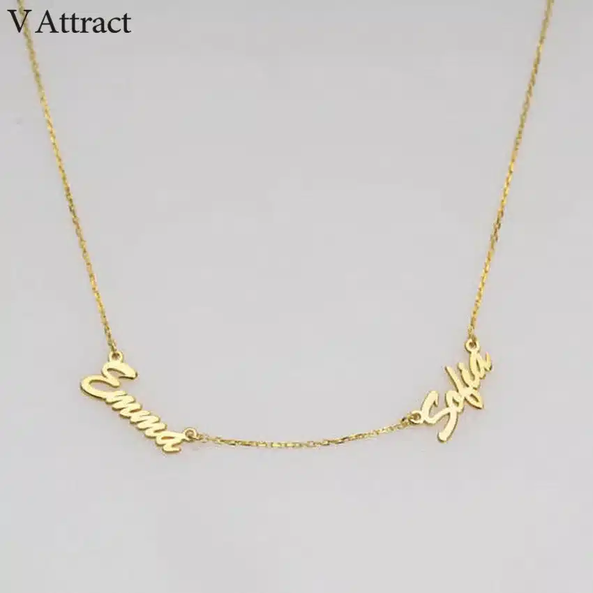 V Attract Best Friends Personalized Two Name Necklace Couples Lovers Jewelry Stainless Steel Colar Custom Family Choker 27