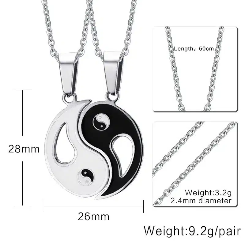 2P BFF Charm Pendant Necklaces Eight Diagrams Yin Yang Black and White Best Friends friendship Couples Lover Valentine Gift New 15