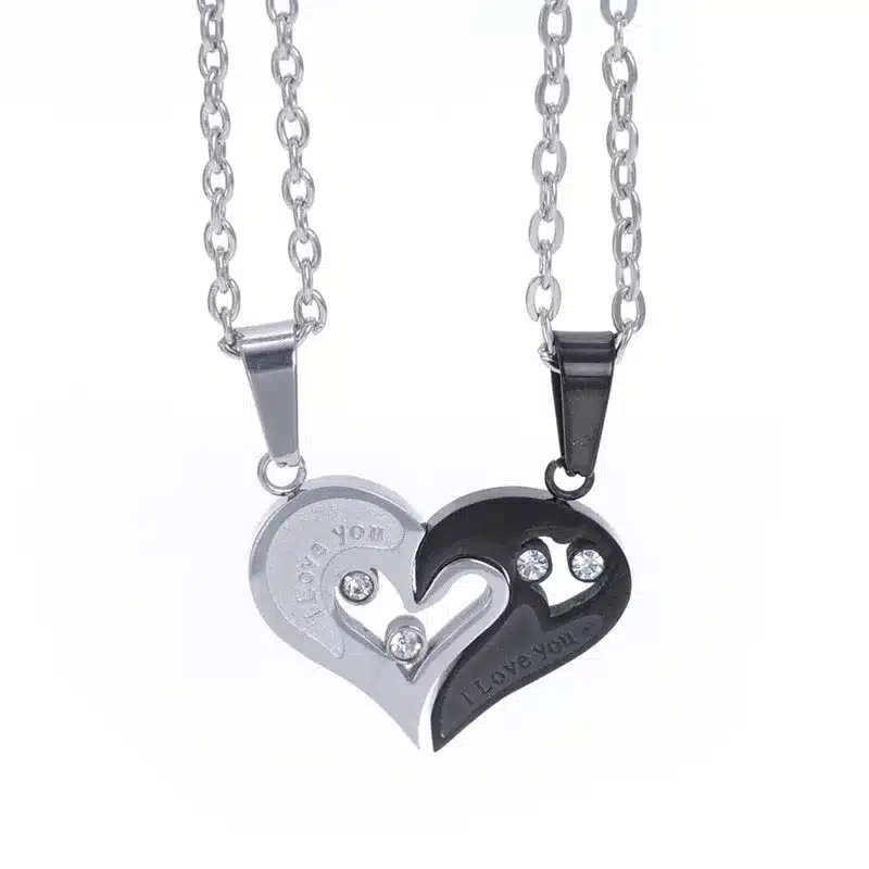 2pcs Heart-shape "I Love You" Stainless Steel Couple Lovers Half Heart Pendant Necklace Puzzle pendant necklace(One Pair) 22