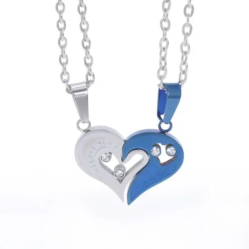 2pcs Heart-shape "I Love You" Stainless Steel Couple Lovers Half Heart Pendant Necklace Puzzle pendant necklace(One Pair) 26